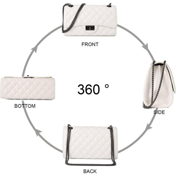 Women White-i PU Quilted Stylish Crossbody Bag with Chain Strap & Flap Closure - Picture 3 of 6